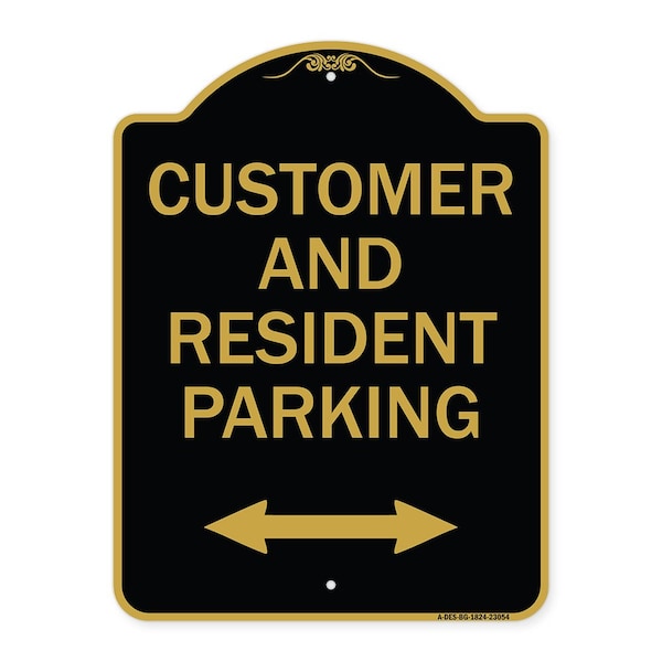 Reserved Parking Customer and Visitor Parking Bidirectional Arrow, Black & Gold, A-DES-BG-1824-23054